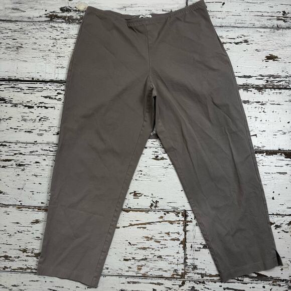 Eileen Fisher Organic Cotton Flat Front Pants Size Large Tapered Leg Brown Tan - Picture 2 of 12
